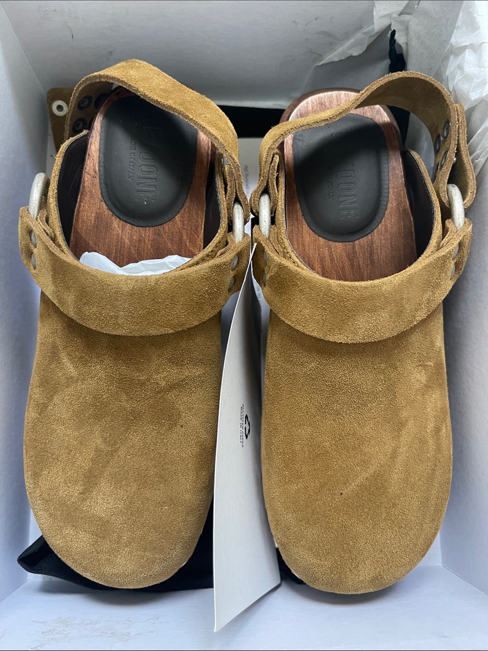 Re/Done Suede Studded Slingback Clog in Camel - Picture 9 of 9